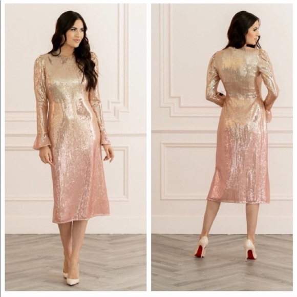 RACHEL PARCELL Sequin Long Sleeve Dress Pink Ombre - Picture 1 of 10